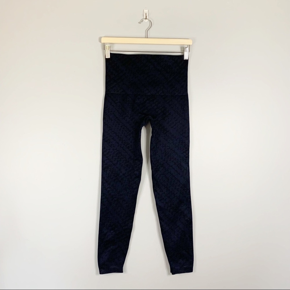 Spanx Look At Me Now Seamless Leggings Blue Black High Rise Compression Large XL